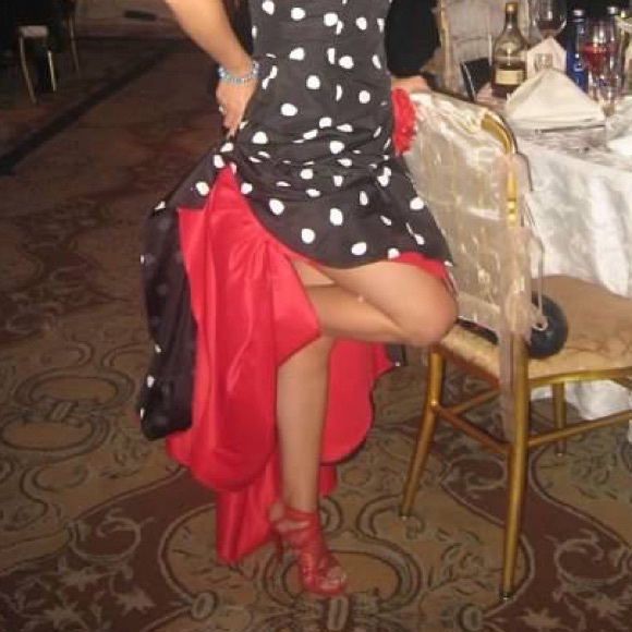 Hi-Lo Black &White Polka Dress with Red Interior - Picture 8 of 8